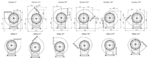 Варианты углов вентилятора радиального низкого давления ВЦ 4-70-2,5 (№2,5)