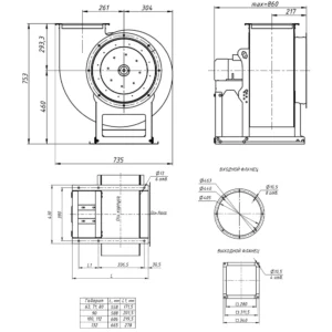 Вентилятор радиальный низкого давления ВЦ 4-70-4 (№4) размеры в миллиметрах